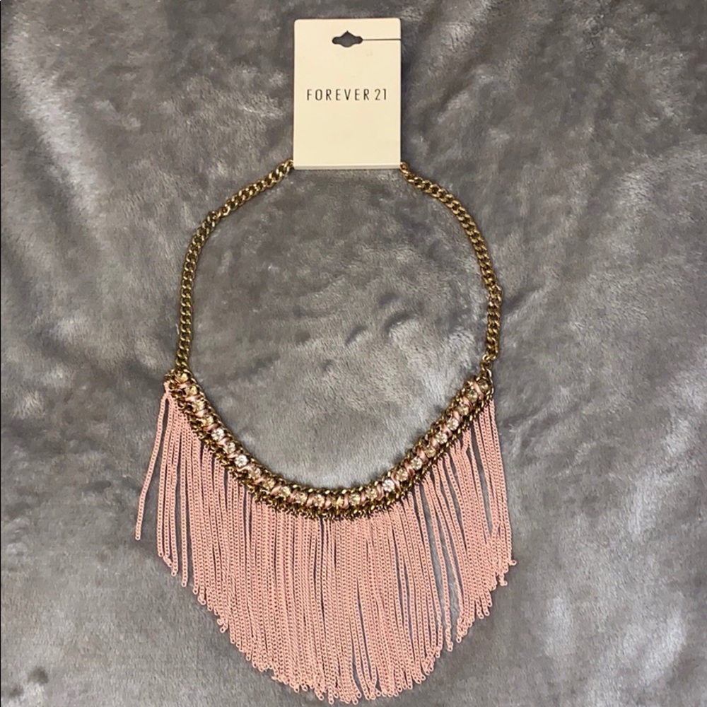 Forever 21 pink/gold studded chain tassel necklace